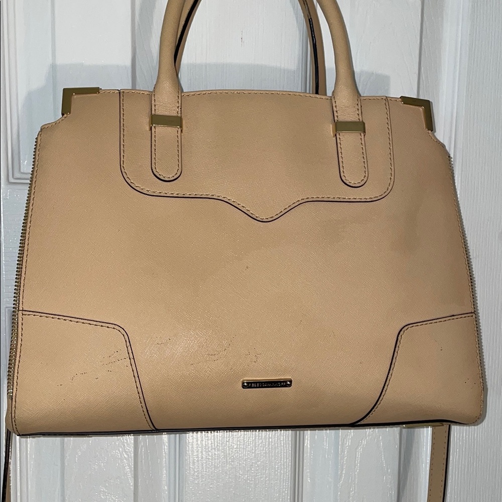 Rebecca Minkoff Blush Tan Saffiano Satchel with Crossbody Strap